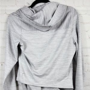Zyia Active Yoga Shawl Wrap Hooded Top Pullover in Haze Gray small size